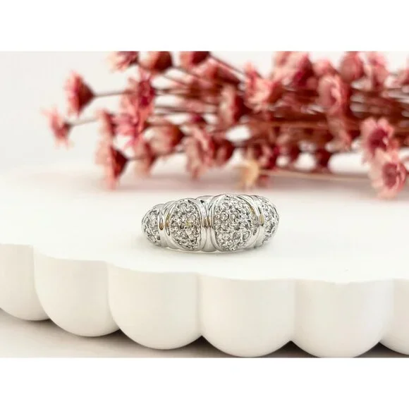 SOLD Domed Sterling Silver Pave Set Vintage Multi Gemstone Cluster Ring - sz 7 - Picture 7 of 10